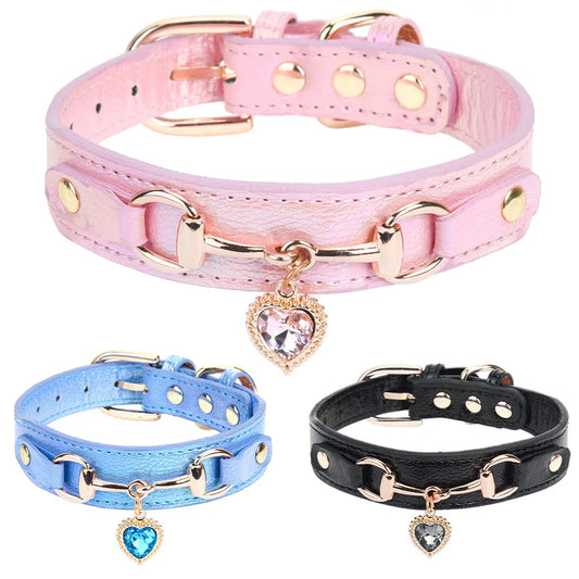 Rhinestone Leather Pet Collar — Stylish & Adjustable
