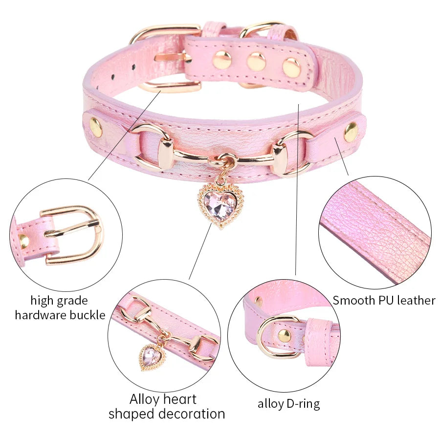 Rhinestone Leather Pet Collar — Stylish & Adjustable