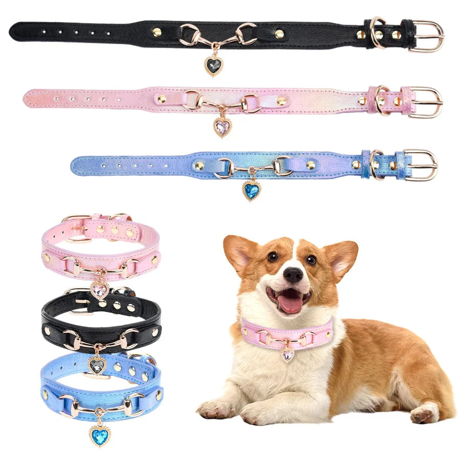 Rhinestone Leather Pet Collar — Stylish & Adjustable