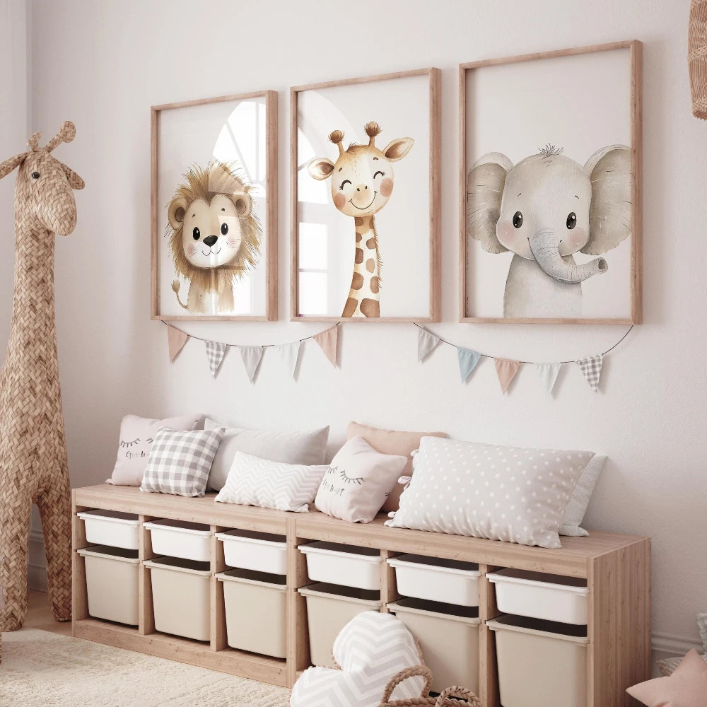 Safari Nursery Wall Art Set — 3 Prints for Baby & Kids Rooms